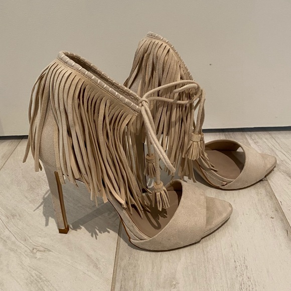 ZARA Suede Ankle Fringe Tie Sandals - Picture 3 of 7